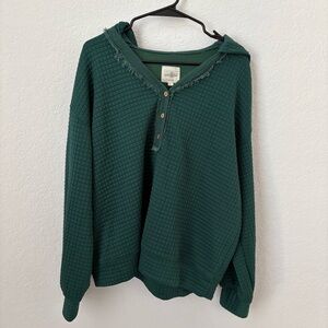 Umgee Evergreen Mattie top, Quilted long-sleeve with Hood, Size Large